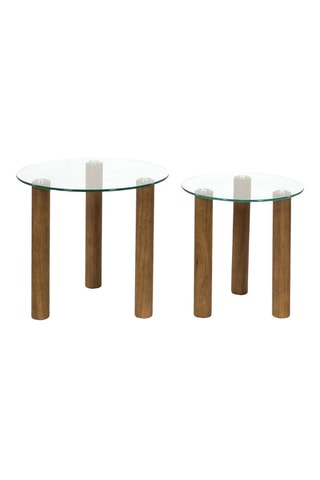 2 mesas de centro encajables de vidrio y madera de caucho Clara - 50 x 43 x 50/40 x 40 x 40 cm