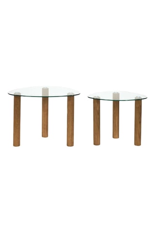 2 mesas de centro encajables de vidrio y madera de caucho Clara - 43 x 60 x 45/40 x 50 x 38 cm