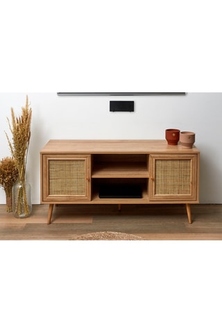 Mueble de TV de 2 puertas de madera y ratán Bali - 115 x 39 x 56,5 cm