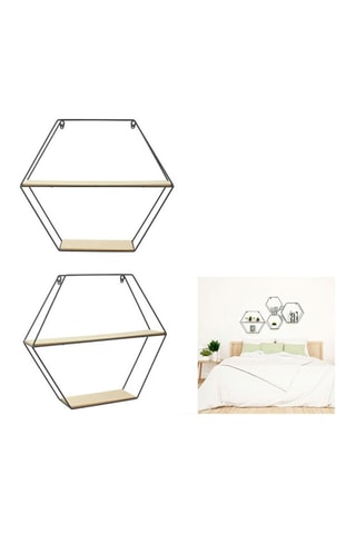 Estantería hexagonal - 46 x 40 x 10 cm - Negro y beige