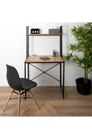 Escritorio con estante Stan - Negro e imitación madera