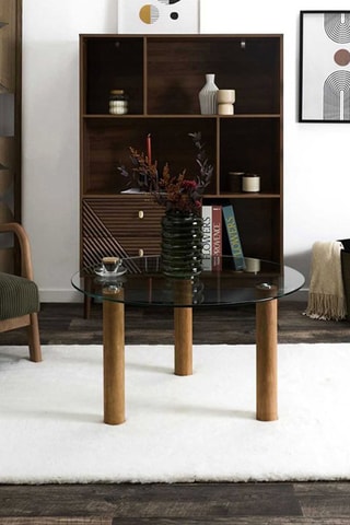 Mesa de centro de vidrio y madera de caucho Clara - 75 x 45 x 75 cm