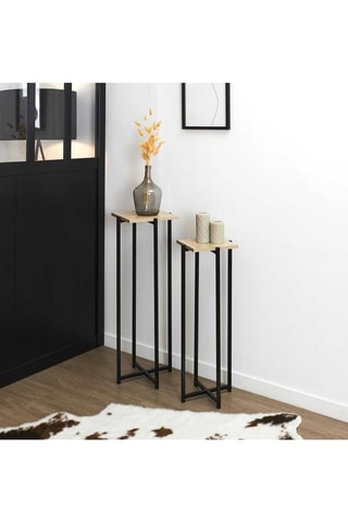 Mesa auxiliar de madera Loka - 30 x 82 x 30 cm y 25 x 72 x 26 cm