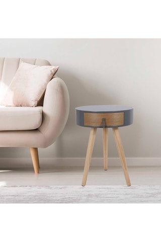 Mesilla de noche de 1 cajón - Natural y gris