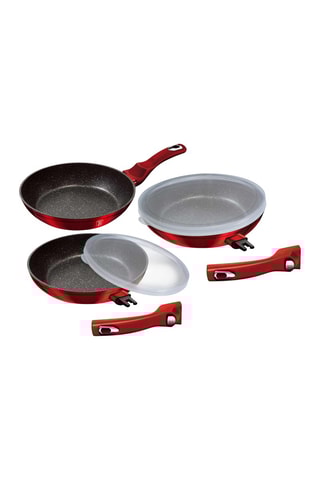 3 Frituurpannen met Marmeren Coating en Afneembare Handvatten Metallic Line Burgundy Edition - 20 / 24 / 28 cm