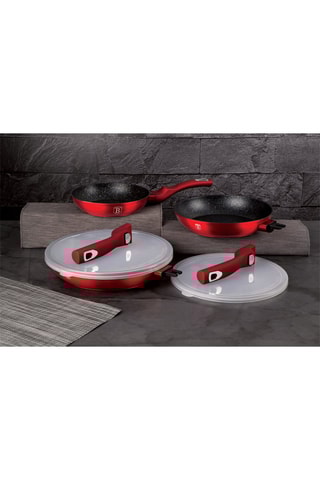 3 Frituurpannen met Marmeren Coating en Afneembare Handvatten Metallic Line Burgundy Edition - 20 / 24 / 28 cm