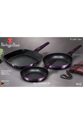 2 Koekenpannen en 1 Grillpan met Marmeren Coating  Purple Eclipse Collection - 20, 24 en 28 cm