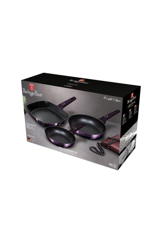 2 Koekenpannen en 1 Grillpan met Marmeren Coating  Purple Eclipse Collection - 20, 24 en 28 cm