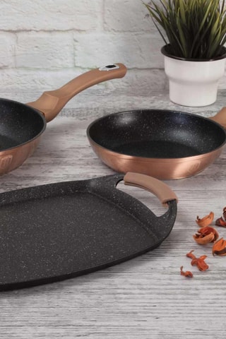 2 Pannen en 1 Kookplaat van Marmeren Bekleding Metallic Line Rose Gold Edition -