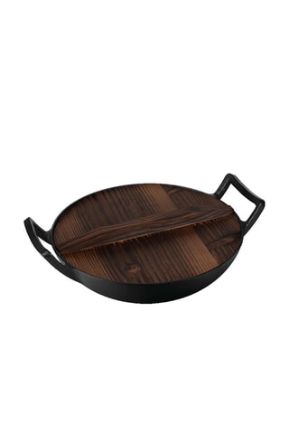 Gietaluminium Wokpan met Houten Deksel  30 cm