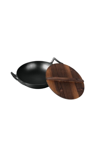 Gietaluminium Wokpan met Houten Deksel  30 cm