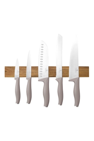 Bloc de 5 pièces en acier inoxydable et acacia Taupe Collection