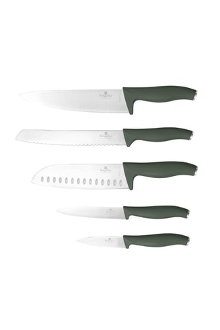 5 couteaux en acier inoxydable avec accroche magnétique en acacia Matte Green