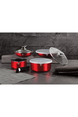 Pannenset met Marmeren Coating Metallic Line Shiny Burgundy Edition - 9-delig