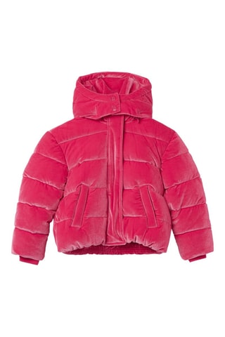 Gewatteerde jas met capuchon - Fuchsia