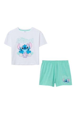 Biologisch Katoenen Pyjama Stitch Lilo en Stitch Disney - Wit en Blauw