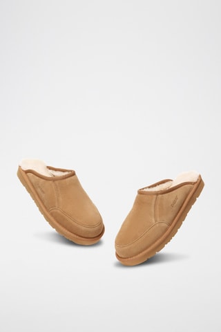 Pantoufles fourrées en nubuck Lark  - Marron