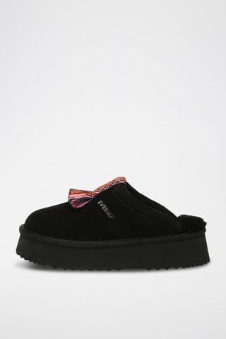 Sabots fourrés plateformes en nubuck Caspian  - Noir