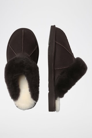 Pantoufles fourrées en cuir de mouton nubuck Magpie  - Marron