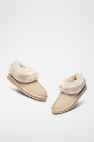 Pantoufles fourrées en nubuck Ibis  - Beige