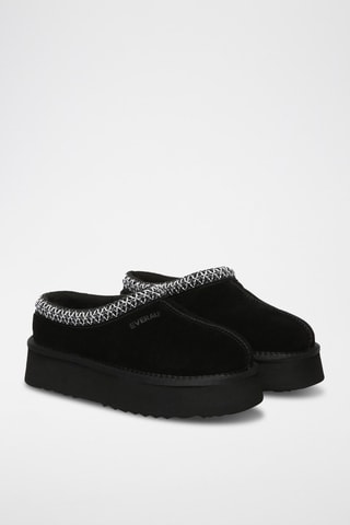 Sabots fourrés plateformes en nubuck Wonga  - Noir