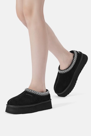 Sabots fourrés plateformes en nubuck Wonga  - Noir