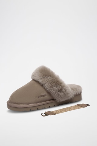 Pantoufles fourrées en nubuck Pelican  - Gris et marron