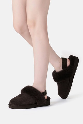 Pantoufles fourrées en nubuck Pelican  - Marron