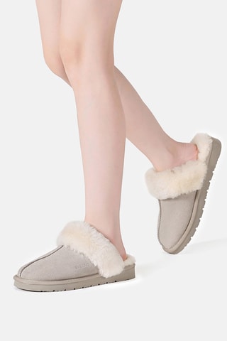 Pantoufles fourrées en nubuck Raven  - Gris