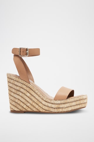 Sandales compensées en cuir - Camel