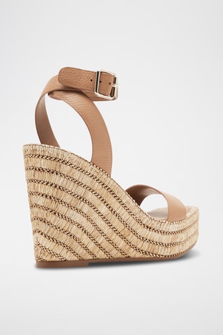 Sandales compensées en cuir - Camel