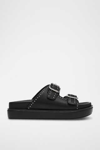 Mules plateformes en cuir - Noir