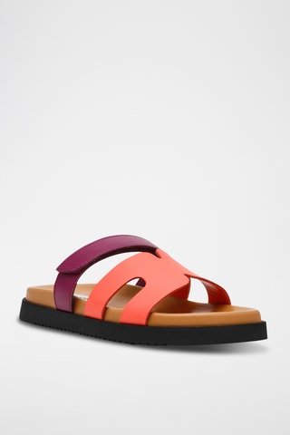 Mules en cuir - Corail et violet