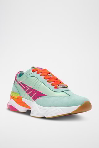 Baskets plateformes en nubuck - Fuchsia et vert clair