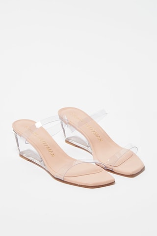 Mules à talons compensées en cuir Aleena - 
Beige et transparent - Stuart Weitzman