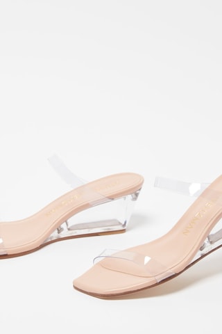 Mules à talons compensées en cuir Aleena - 
Beige et transparent - Stuart Weitzman