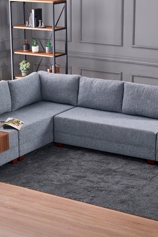 Canapé d'angle gauche convertible Fly - Gris et imitation noyer - 4 places