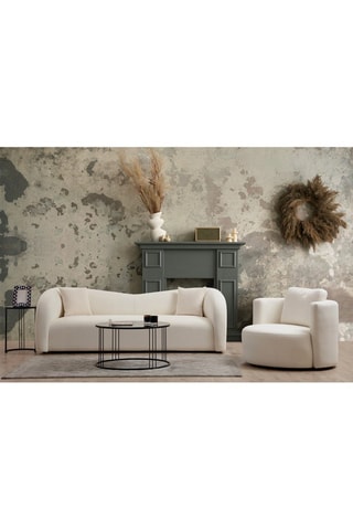 Canapé en hêtre Asos - Crème - 3 places - Toucher bouclette