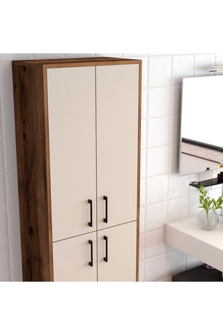 Meuble de rangement 4 portes Crème et imitation bois