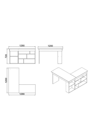 Bureau d'angle - 129 x 72 x 120 cm