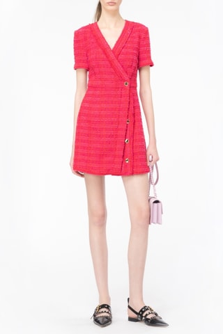 Robe portefeuille en tweed - Fuchsia