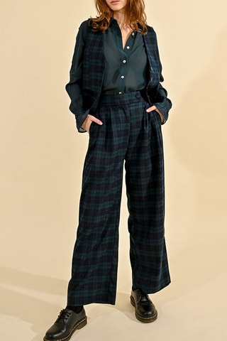 Calças wide legs de cintura alta - Azul-marinho - Molly Bracken