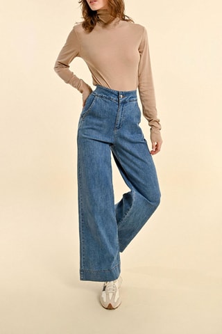 Calças wide legs de cintura alta - Azul - Molly Bracken