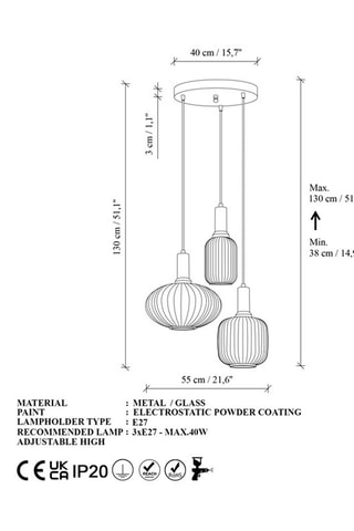 Hanglamp Asker - Goudkleurig - 3 x 40 W
