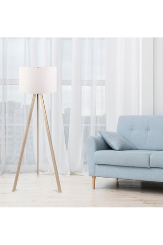 Staanlamp op driepoot - Wit en Houtimitatie