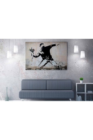 Wanddecoratie "Le Lanceur de fleurs" Banksy - 70 x 100 cm