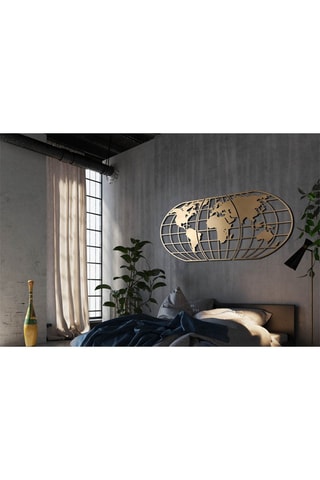 Wanddecoratie World Map Globe  - 60 x 120 cm - Goudkleurig