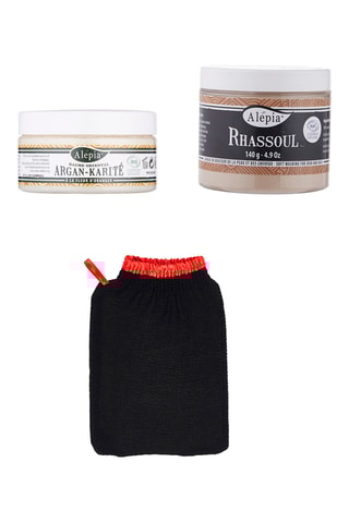 Gant de gommage Best Kessa, rhassoul et baume oriental argan, karité et fleur d'oranger bio - 140 g et 100 ml