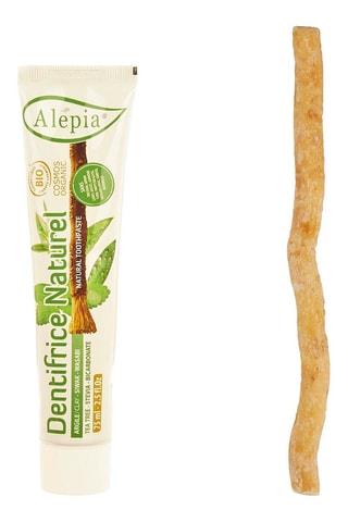 Cepillo de dientes natural Siwak, estuche y pasta de dientes natural ecológica - 10 g y 75 ml