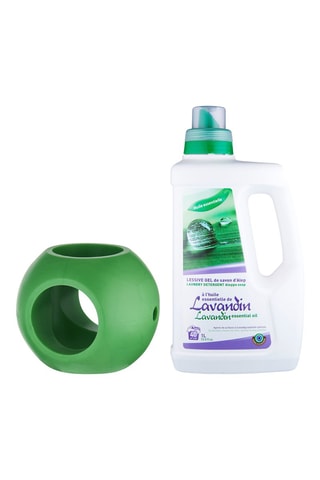 2 bolas de lavado magnéticas y detergente con jabón de Alepo con lavándula - 1 l